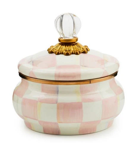 Rosy Check Enamel Squashed Pot