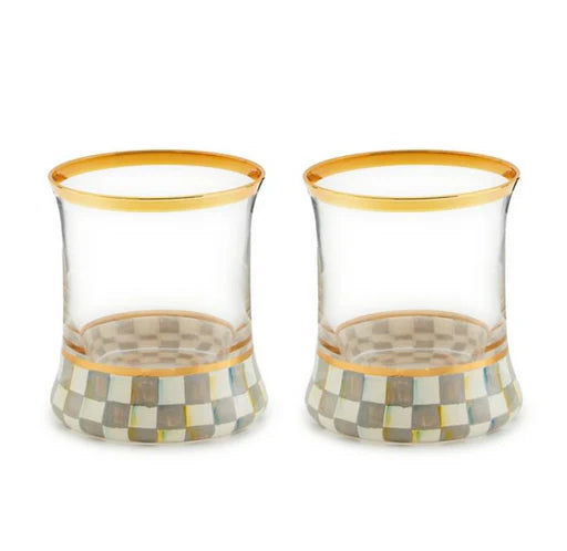 Sterling Check Tumbler Glass - Set of 2